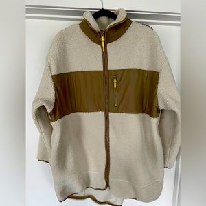 H&M Zip-Up Light Fleece Jacket, size L, Cream/Brown